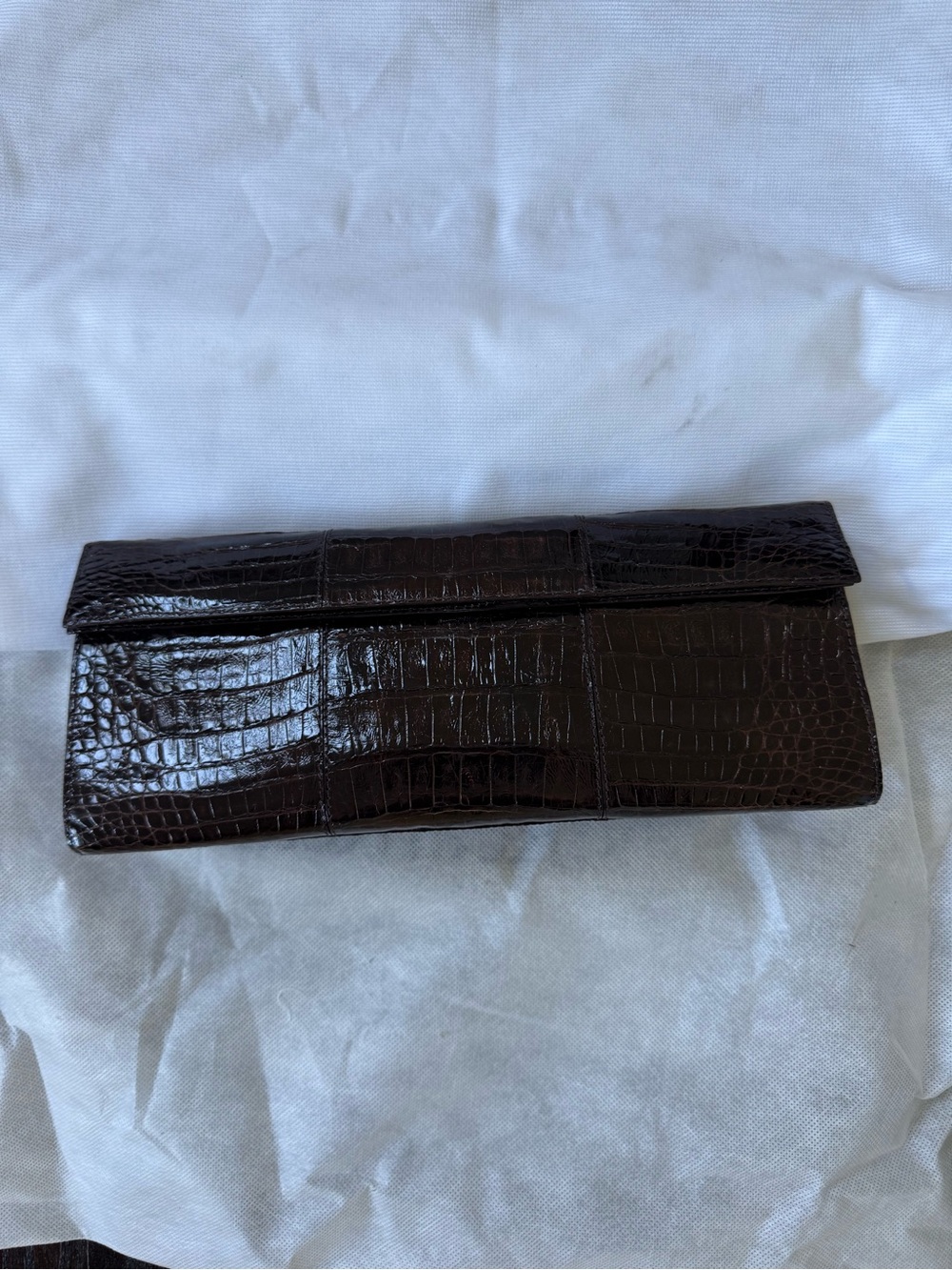Nancy Gonzalez Crocodile Dark Brown Croc-Embossed Leather Clutch